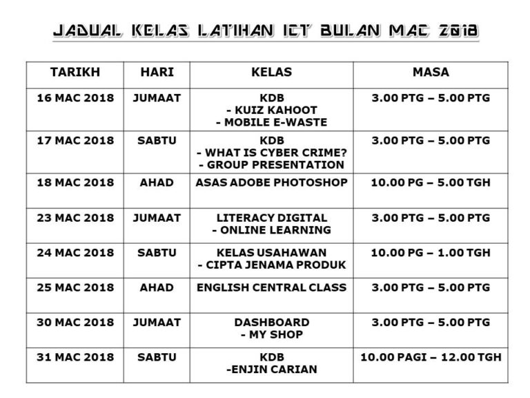 JADUALKELASICTMAC2018